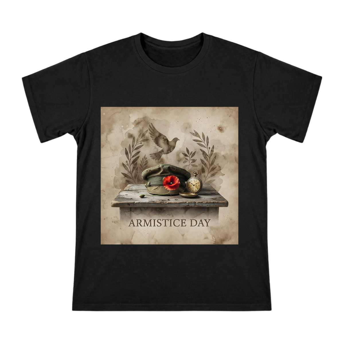 Vintage Military Cap and Red Poppy Men's Cotton T-Shirt front [ai-pod:9bb7ba55771d4dd9664a70def7ea51e4]