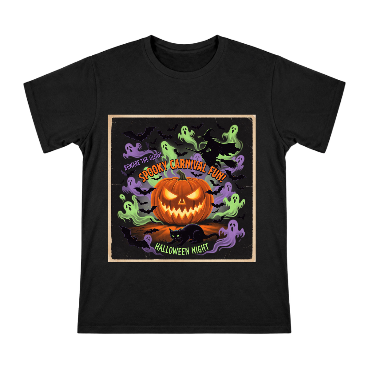 Retro Halloween Carnival Ghost and Pumpkin Men's Short Sleeve T-Shirt front [ai-pod:d00386bc95ad83f6f8e30285ee6957fb]