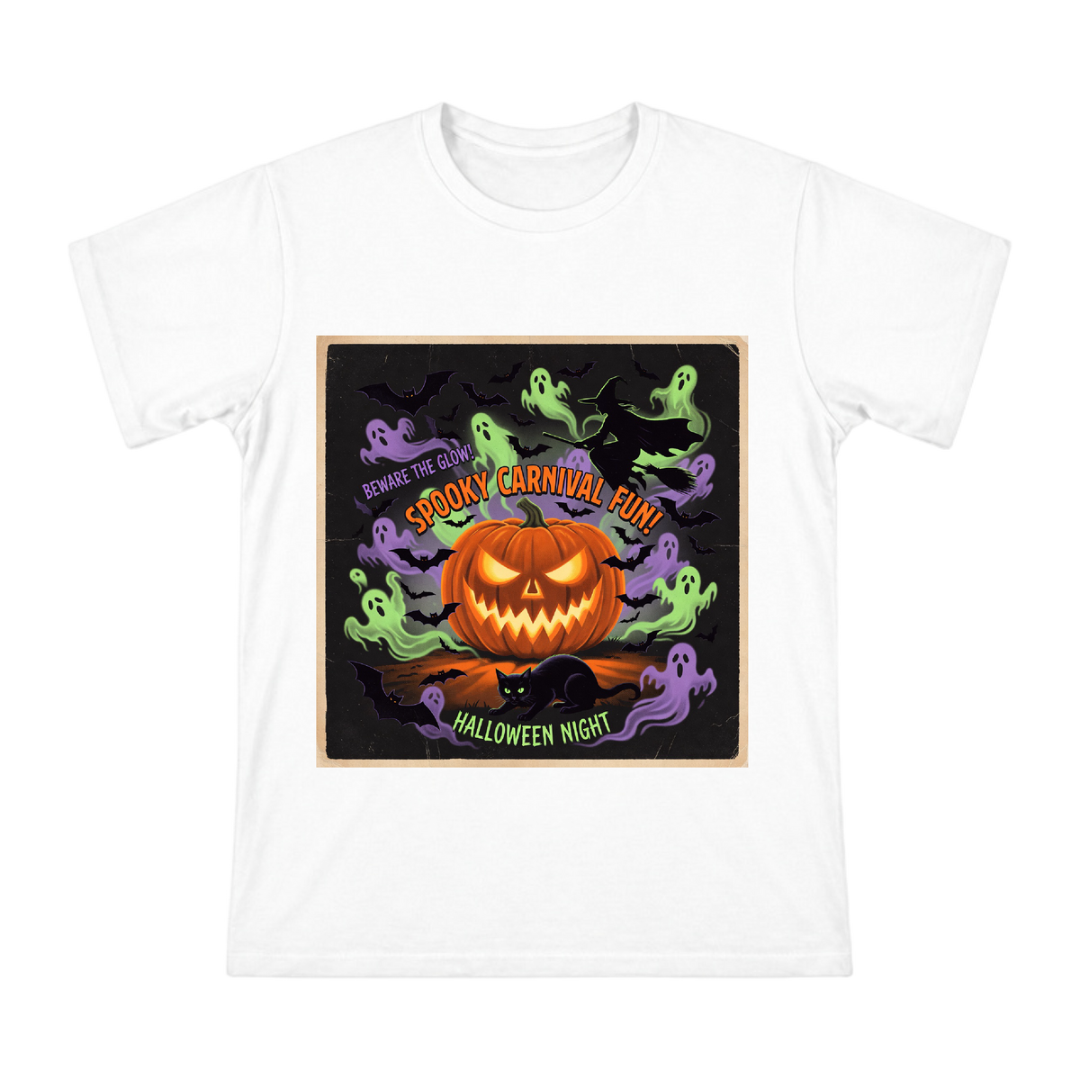 Retro Halloween Carnival Ghost and Pumpkin Men's Short Sleeve T-Shirt front [ai-pod:137121881925e80d65b47653e2bb105c]