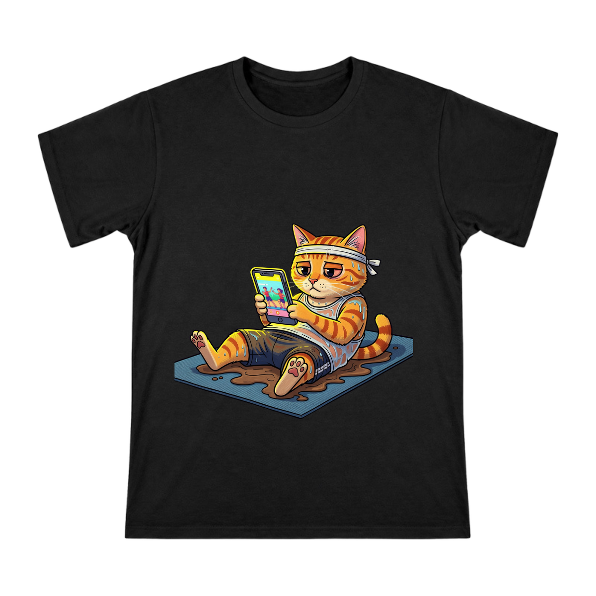 Exhausted Orange Tabby Cat on Yoga Mat Custom Men's T-Shirt front [ai-pod:35e4048e9a506b5c131efaeb7399b6d8]