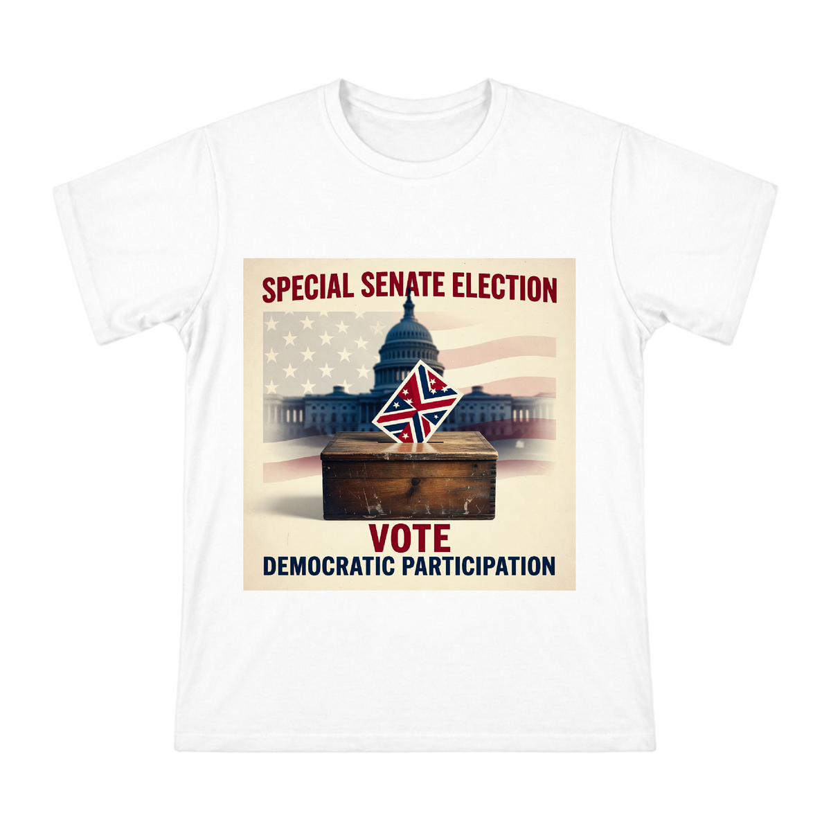 Vintage Wooden Ballot Box with Diamond Star Flag Print Men's Cotton T-Shirt front [ai-pod:fba2a381f1158d214828d6785a825394]