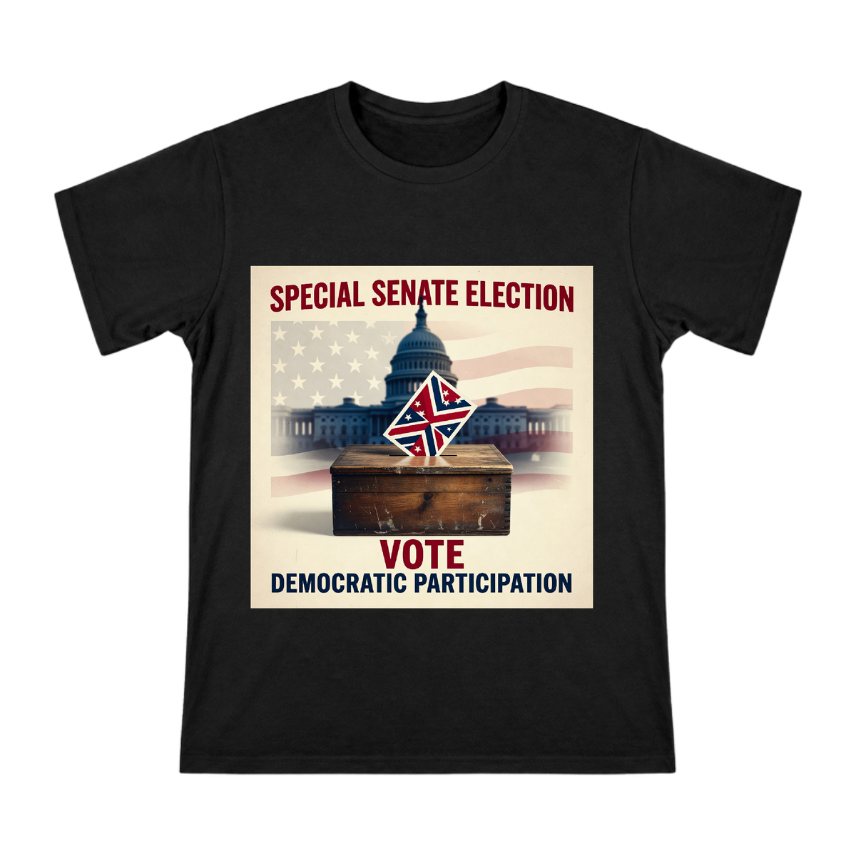 Vintage Wooden Ballot Box with Diamond Star Flag Print Men's Cotton T-Shirt front [ai-pod:8b187d68e7ec72cb46327406ea139d62]