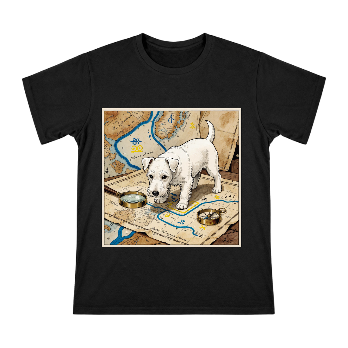 Vintage Wire Fox Terrier Detective Illustration on Men's Premium Cotton T-Shirt front [ai-pod:d951c2c8ad69444f10d3407be1c67fff]