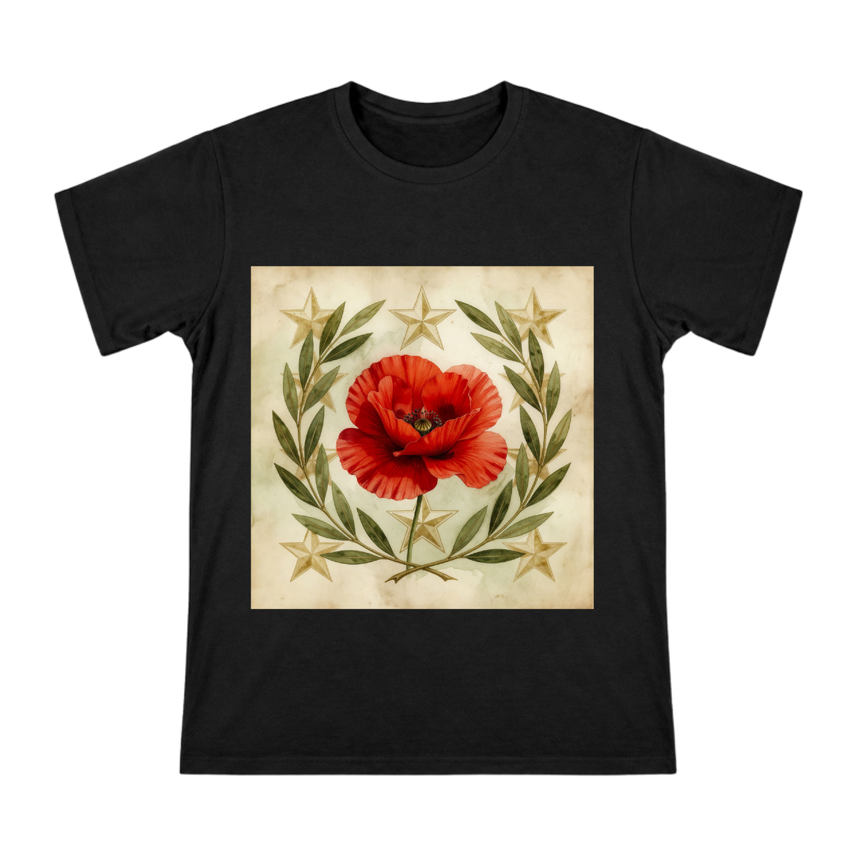 Vintage Watercolor Red Poppy and Olive Branch Men's Custom T-Shirt front [ai-pod:464f4eeb5d1b8fc0f375d2d0ab78dbb1]