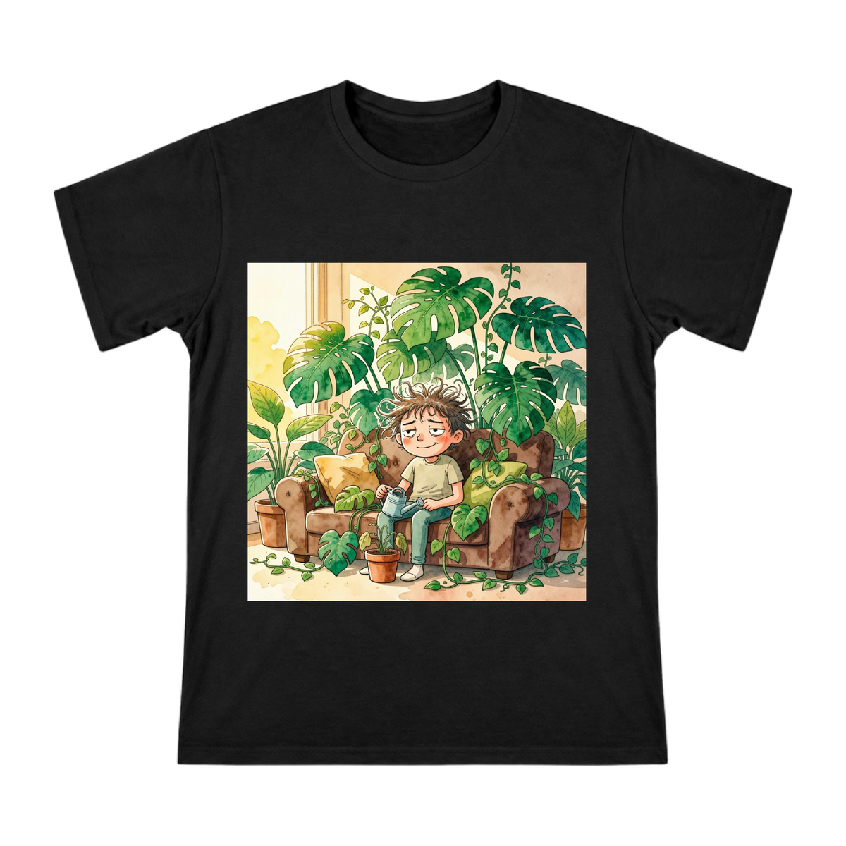 Lazy Afternoon with Monstera Men's Custom Print T-Shirt front [ai-pod:7a65df33aa20a57ac13844df92d07b6c]