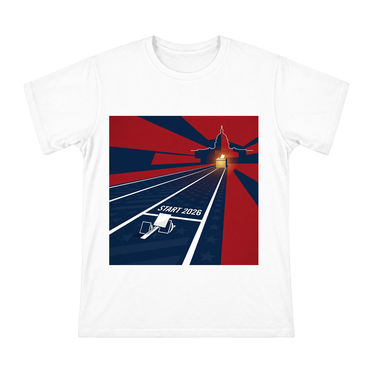 2026 Election Starting Line Political Track T-Shirt front [ai-pod:e65f3830118b7f18e1ca8c9ea8dde616]