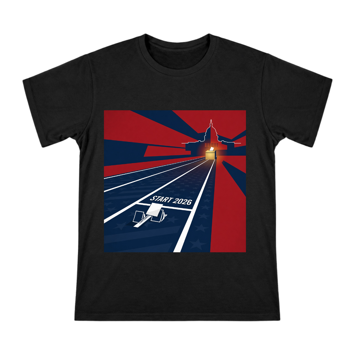 2026 Election Starting Line Political Track T-Shirt front [ai-pod:c497b584279a25da437706526ac2a0bb]