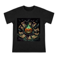Haunted Green Flame Jack-O'-Lantern & Ancient Spell Scroll T-Shirt front [ai-pod:be4b253ef0f77c43cae32ba4d4456a19]