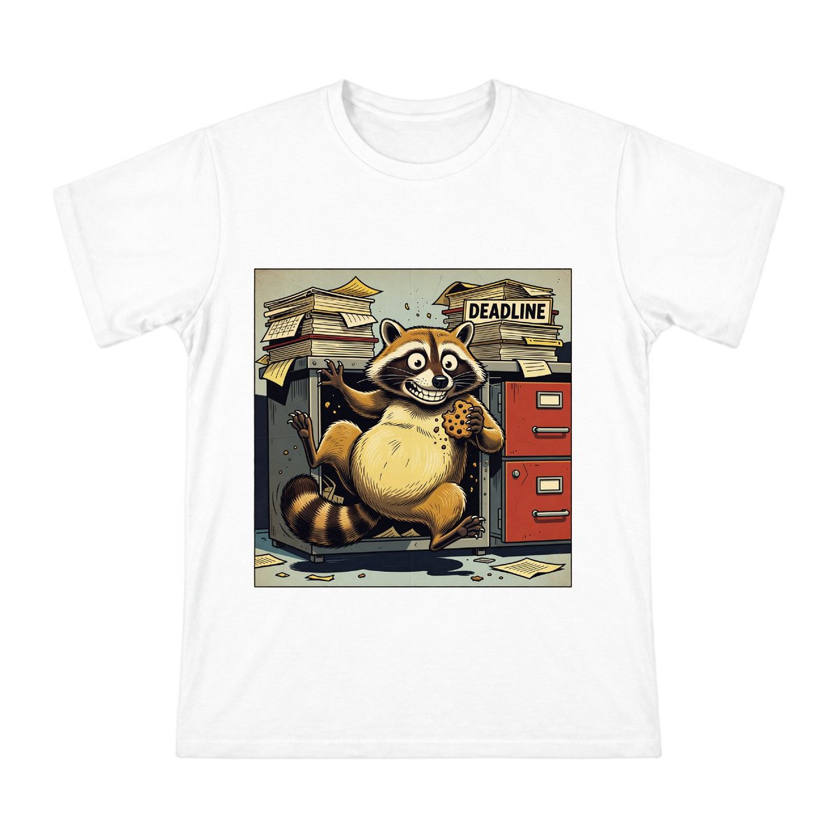 Procrastinating Raccoon Hiding in File Cabinet Retro Illustration Men's Short Sleeve T-Shirt front [ai-pod:51c9c1368f49c8ca1908508949f7dff8]