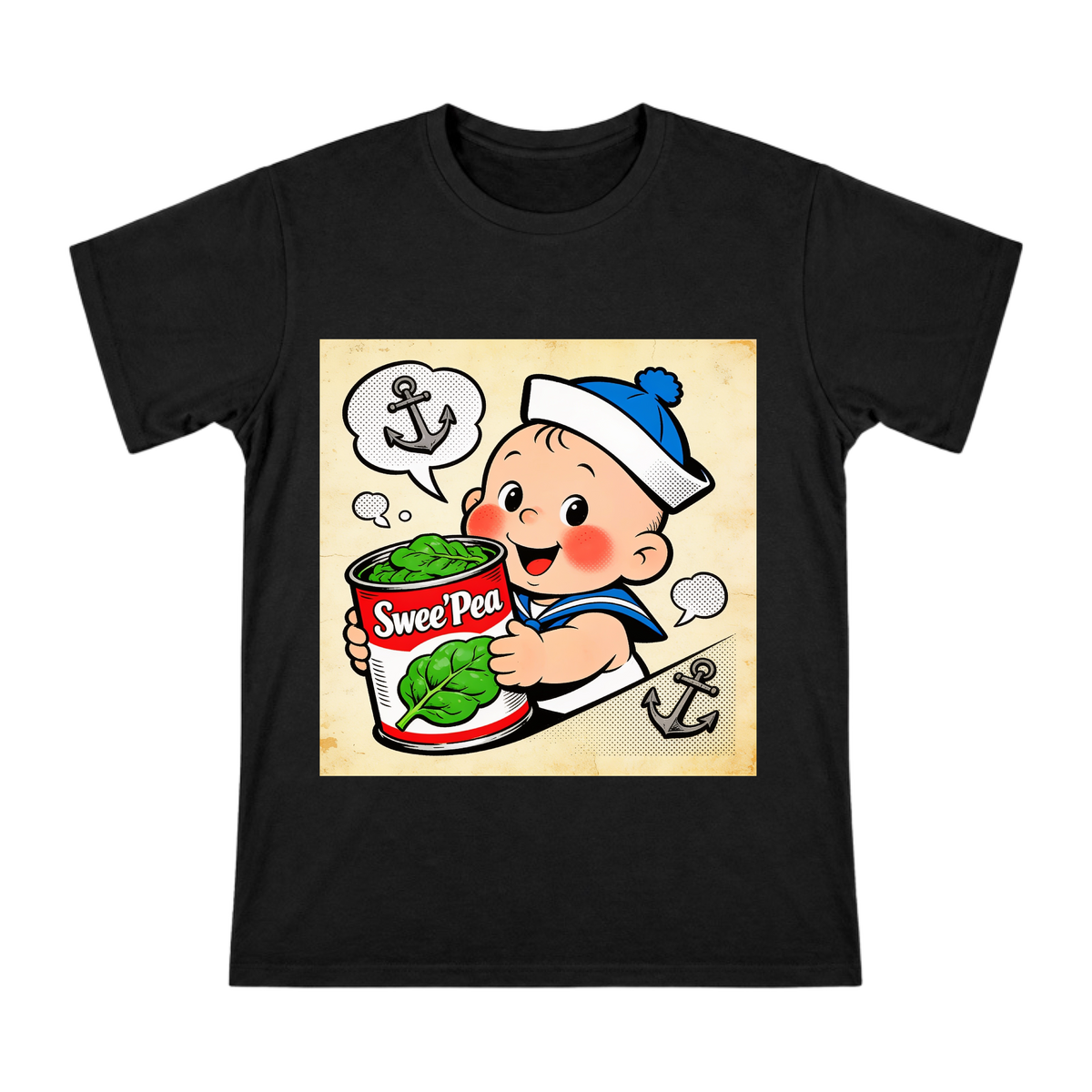 Retro Comic Swee'Pea with Spinach Can Men's Custom T-Shirt front [ai-pod:e9eac8fc395d15e452d37ef219952e37]