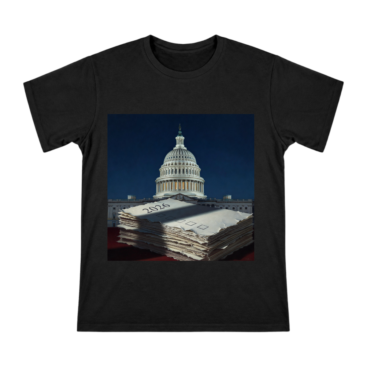 2026 Election Outlook: Capitol Hill and Ballot Men's Premium Cotton T-Shirt front [ai-pod:01a454ecad979eb1bfe4362235a55b28]