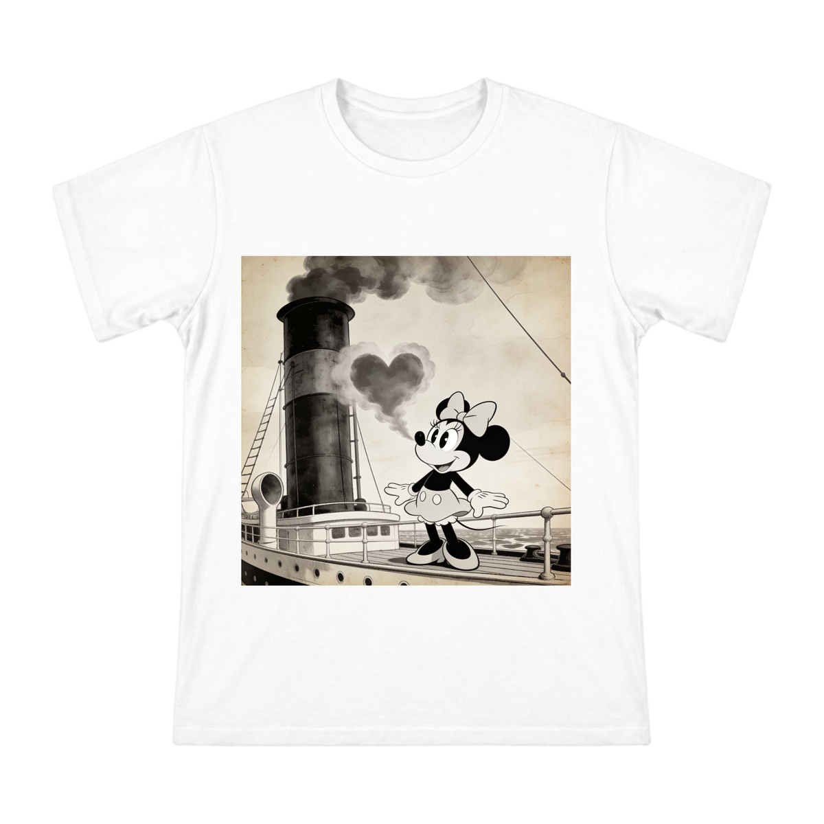 Vintage 1928 Steamboat Minnie Mouse Black and White Illustration Men's Short Sleeve T-Shirt front [ai-pod:cf1bb6ea71b9f841ef116d49c79bcd61]