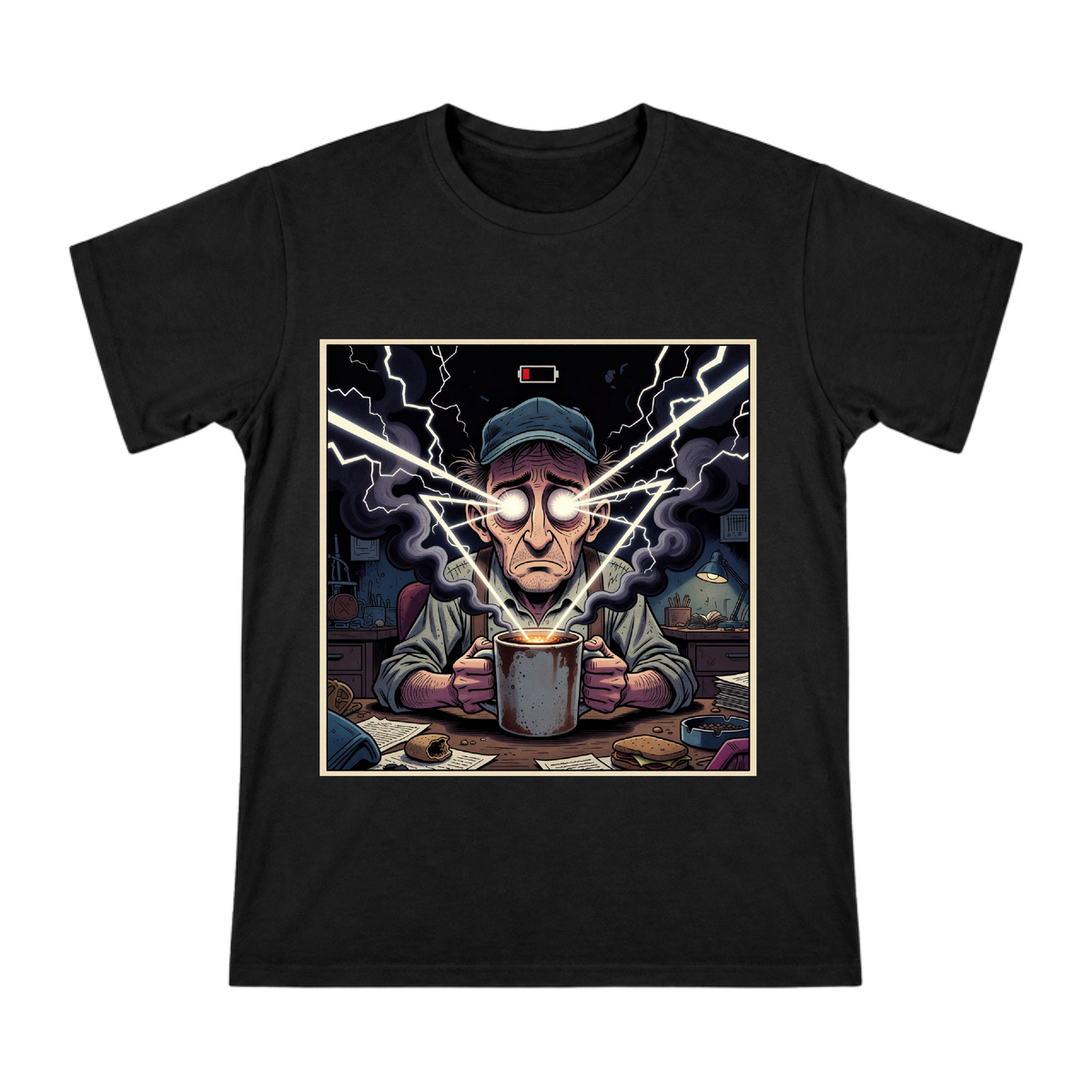 Low Battery Coffee Energy Lightning Bolt Men's Custom T-Shirt front [ai-pod:7db41eb7f296ed7f04940ed371cdb56f]