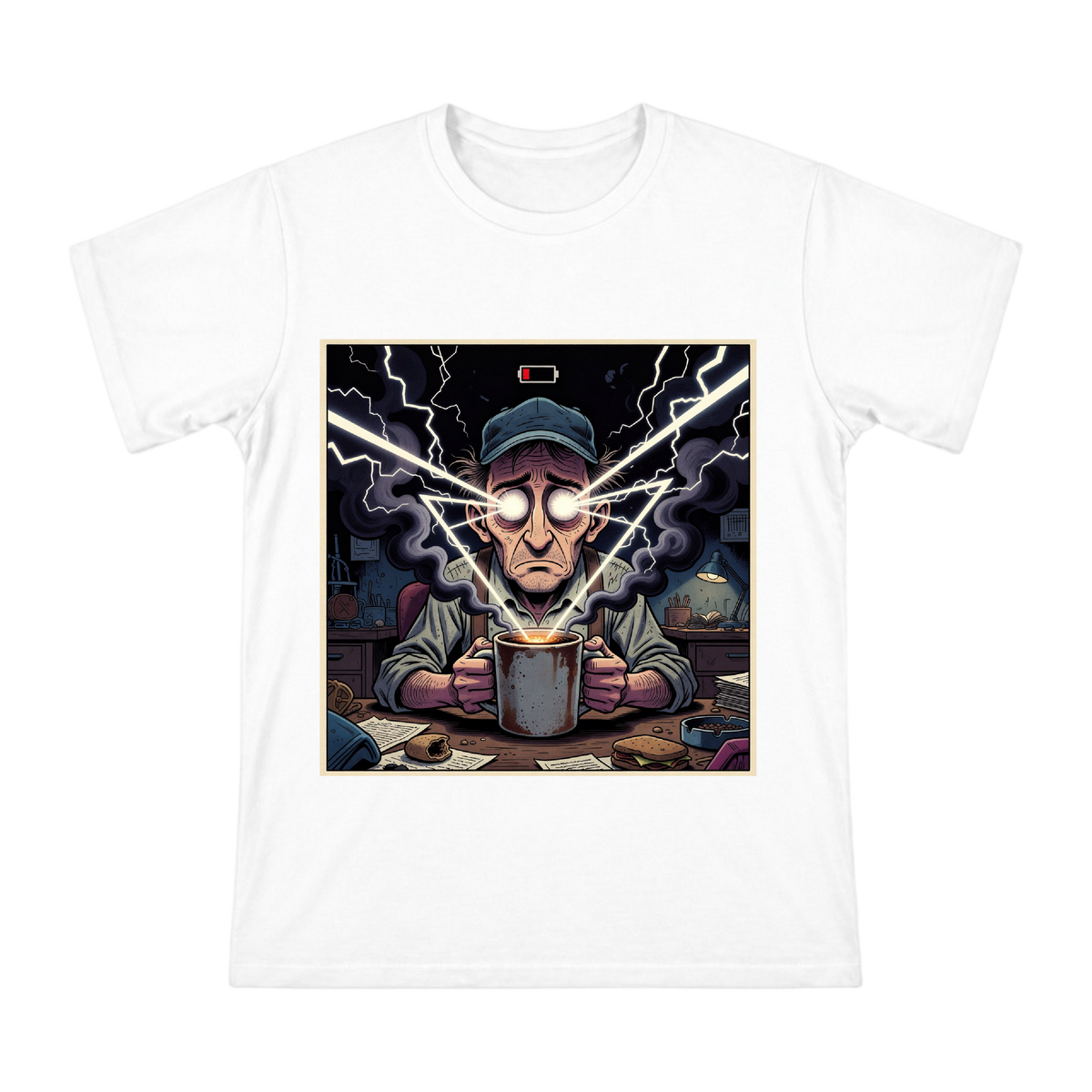 Low Battery Coffee Energy Lightning Bolt Men's Custom T-Shirt front [ai-pod:e21a03006feccca42e74a9108a6c353c]