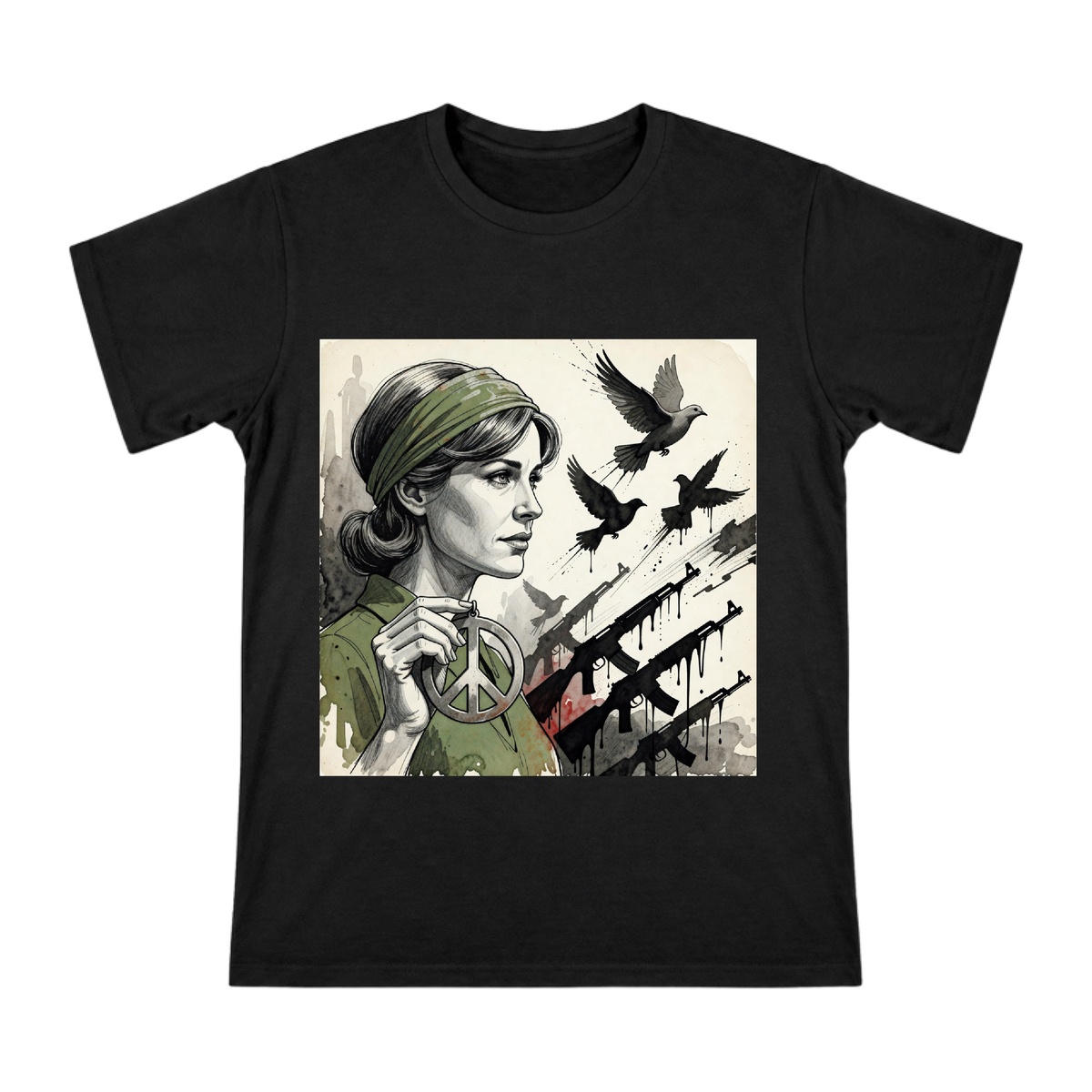 1970s Anti-War Peace Portrait Art T-Shirt front [ai-pod:09a4a7b4f002872772314c5801c8cee3]