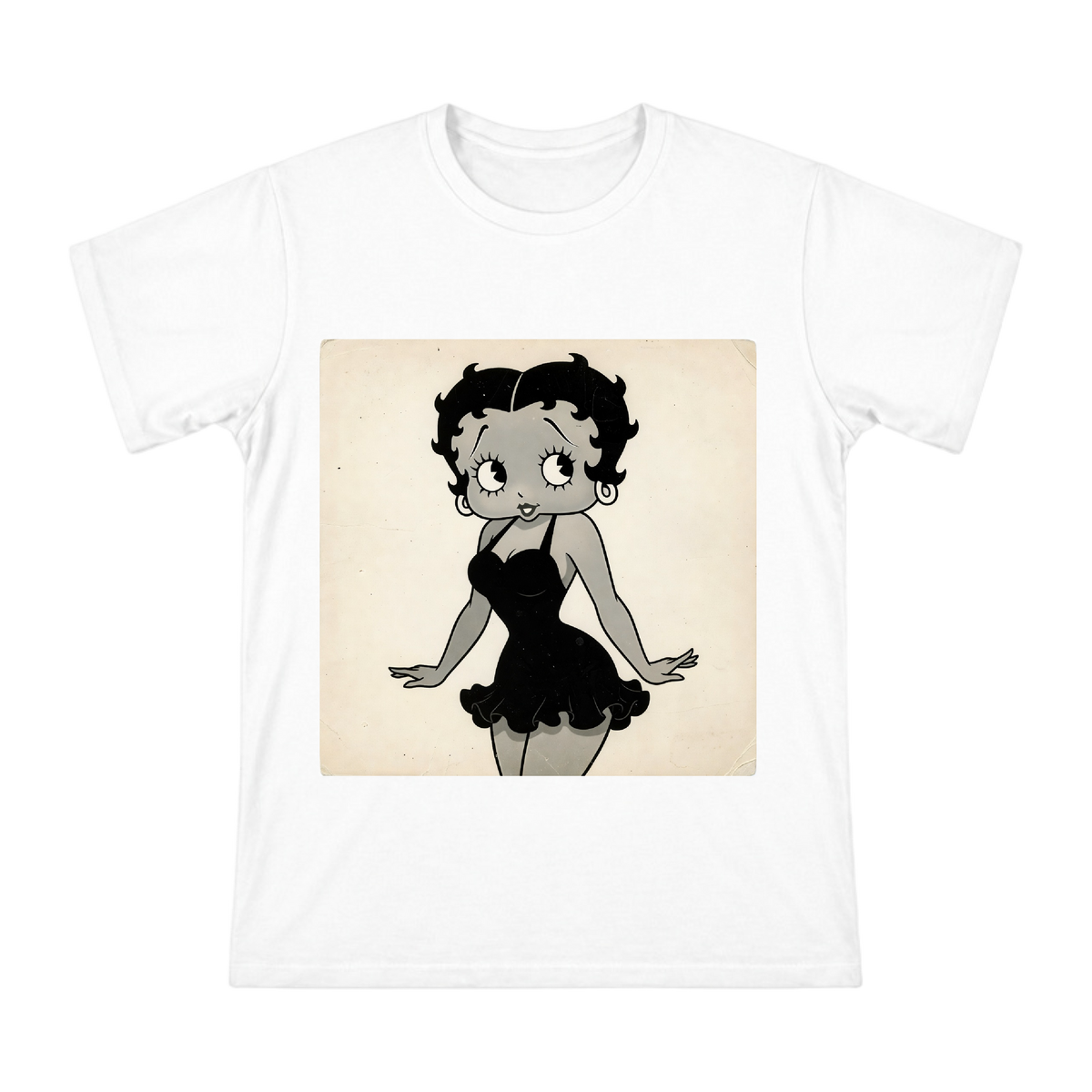 Betty Boop Retro Jazz Icon Black and White Vintage Print on Men's Premium Cotton T-Shirt front [ai-pod:6c04909960429355490375c6f0bd74b3]
