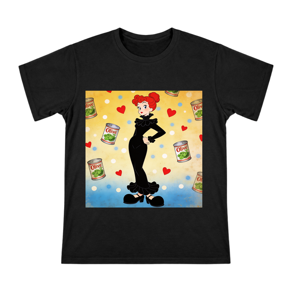 Vintage Olive Oyl Comic Art Men's Custom T-Shirt front [ai-pod:83993443924fef32cb4c21267e5f17f6]