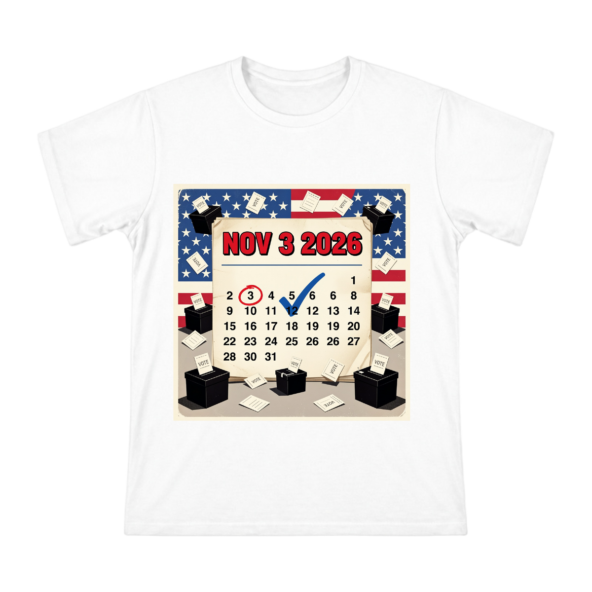 2026 Election Day Retro Pop Art Calendar T-Shirt front [ai-pod:db4016b09d914d77da2cdda489ab76e7]