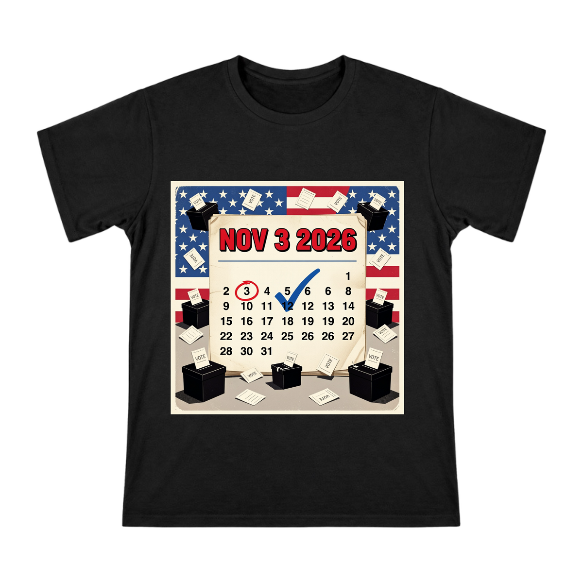 2026 Election Day Retro Pop Art Calendar T-Shirt front [ai-pod:52926dd1b6c9693be791d8b9f2d6056d]