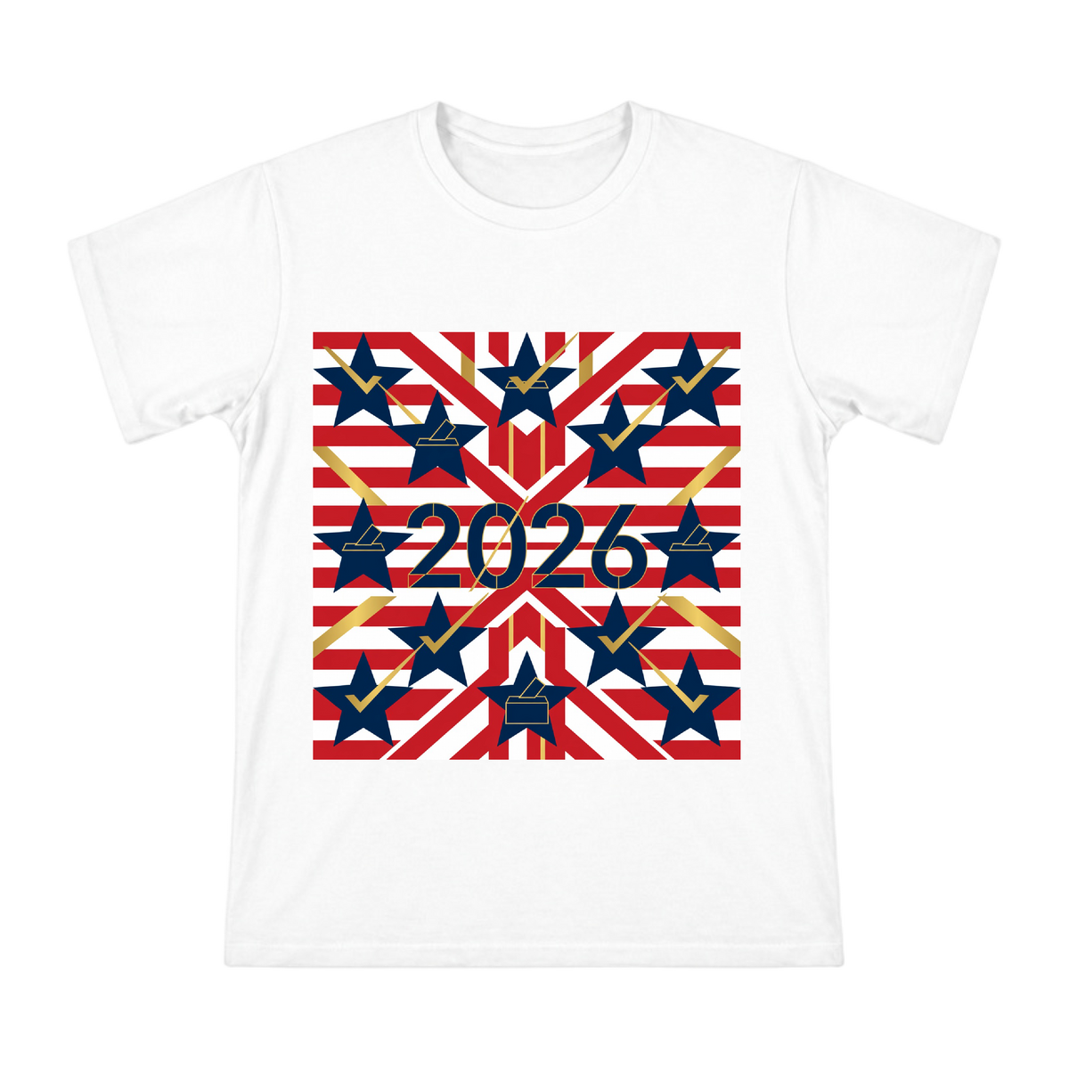 2026 American Election Geometric Star and Stripes Print Men's Short Sleeve T-Shirt front [ai-pod:6791c761308e56aae5293abcb4e34968]