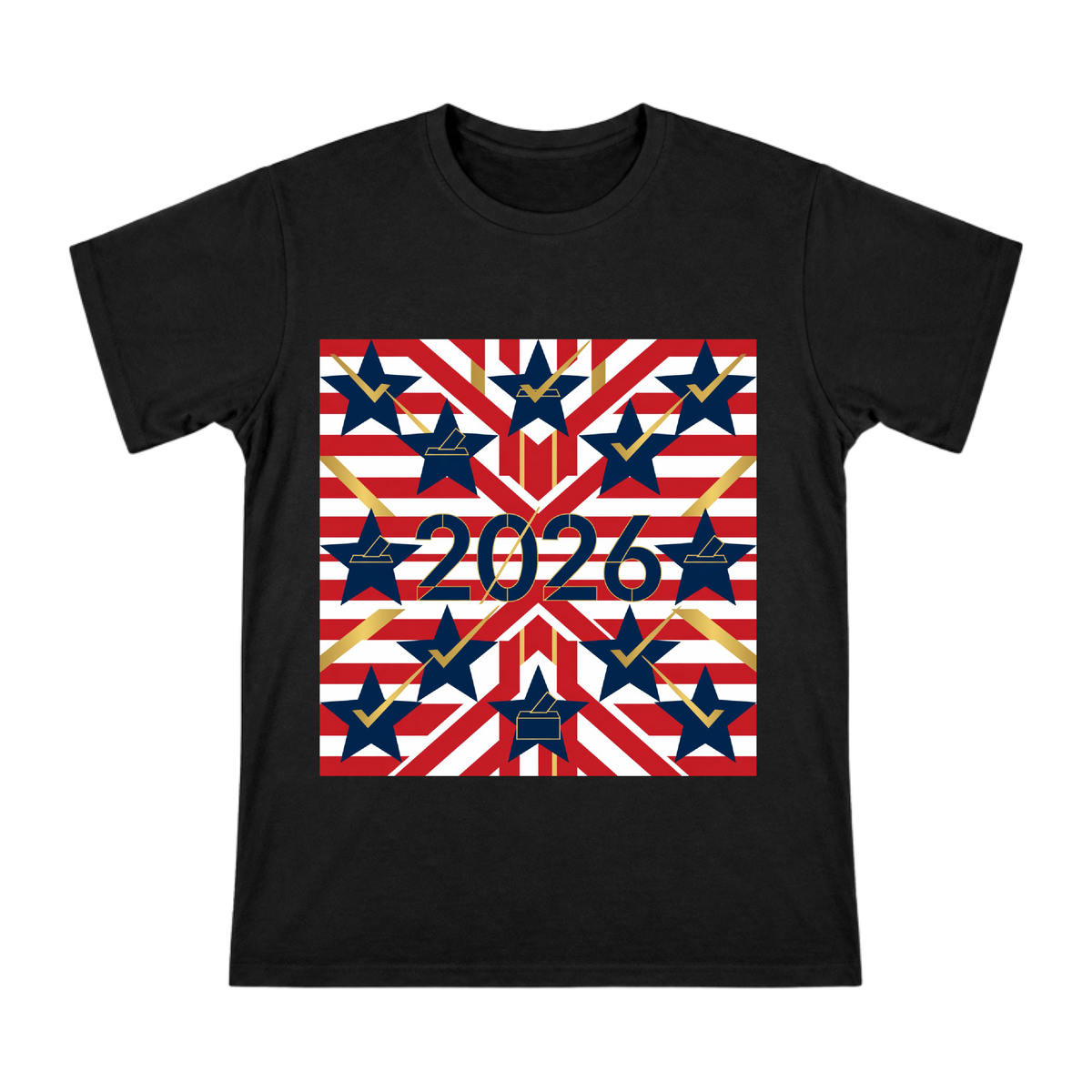 2026 American Election Geometric Star and Stripes Print Men's Short Sleeve T-Shirt front [ai-pod:dc6fb7c7c1bc571e9f56a85adf0e4f00]