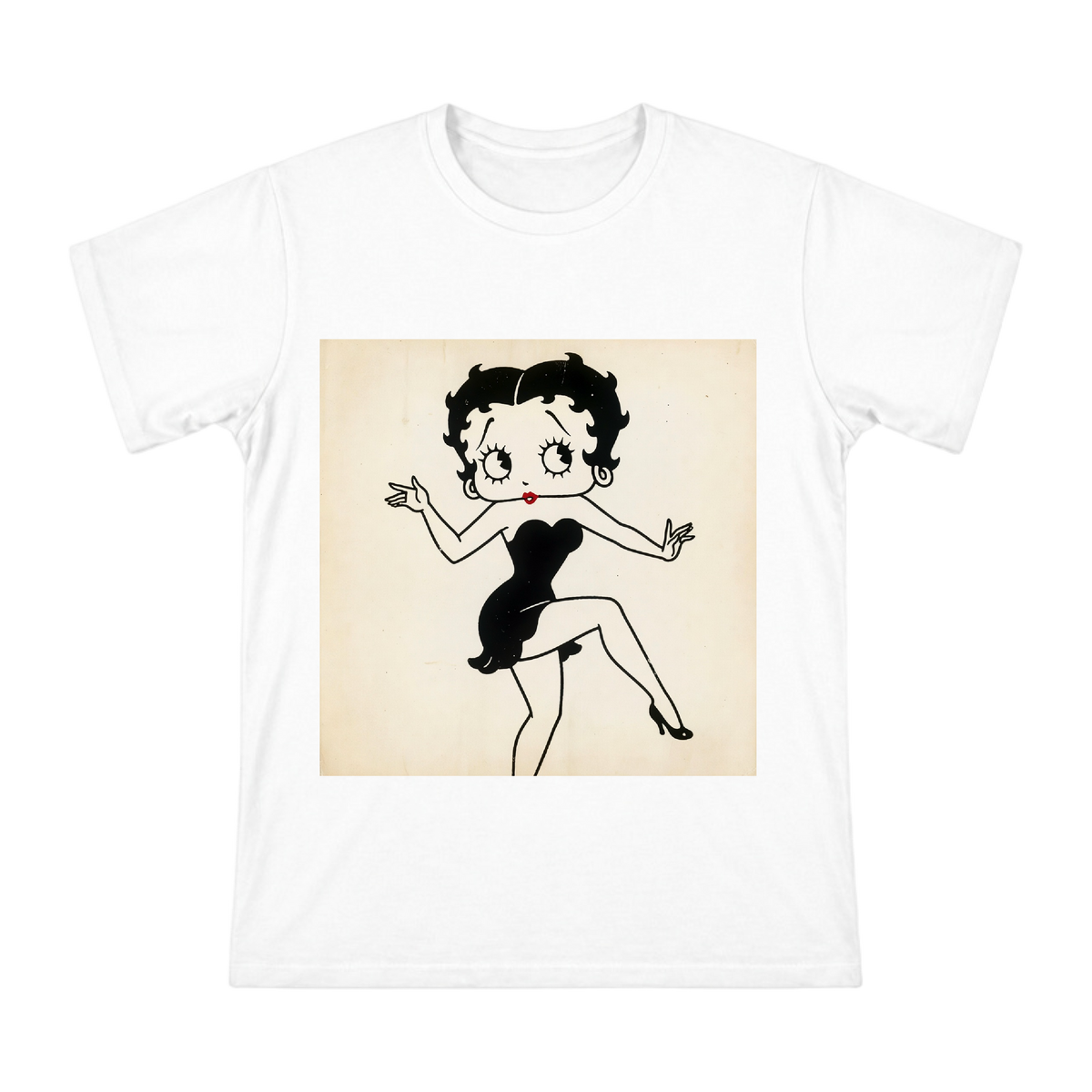 Vintage Jazz Dancer Cartoon Girl on Men's Cotton T-Shirt front [ai-pod:b83afc4d8be81f5d6d83df0cf980b541]