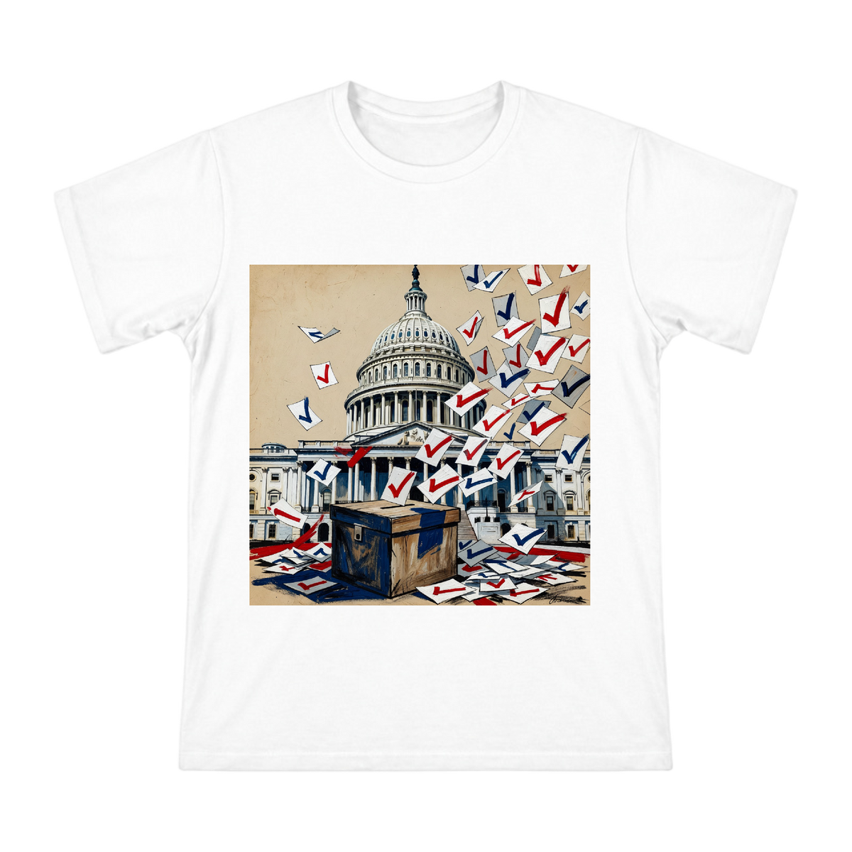 US Capitol Dome and Voting Ballots Men's Cotton T-Shirt front [ai-pod:b06c21dc30e81951044b8b568092c8b4]