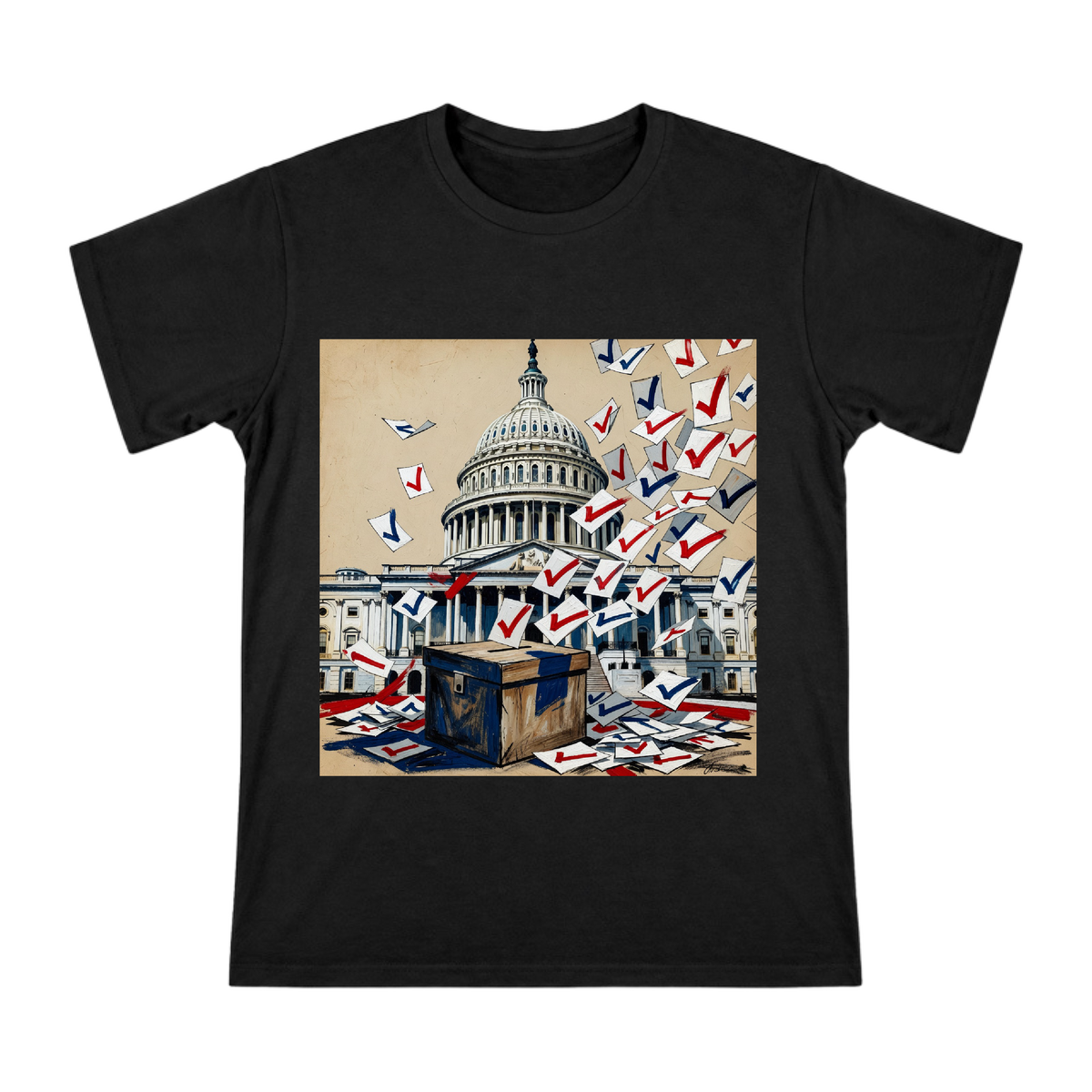 US Capitol Dome and Voting Ballots Men's Cotton T-Shirt front [ai-pod:3be6bc632d4e955b3b763e4b6b8a109a]