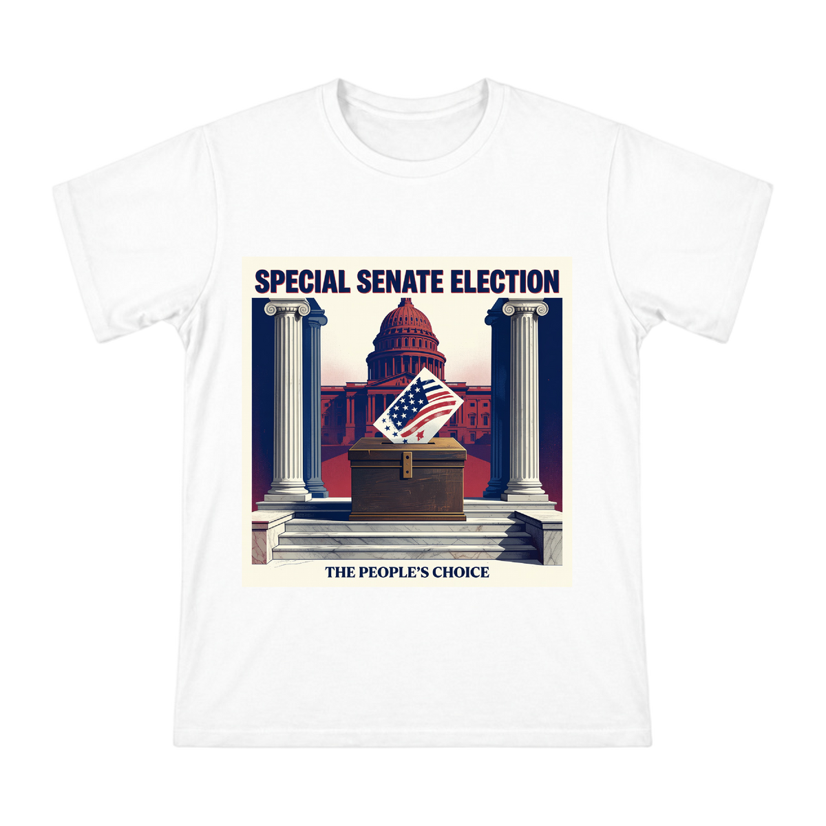 Vintage American Voting Box and Flag Illustration Men's Cotton T-Shirt front [ai-pod:aa30ac95046f0a660e8c627a5c9ebf3f]