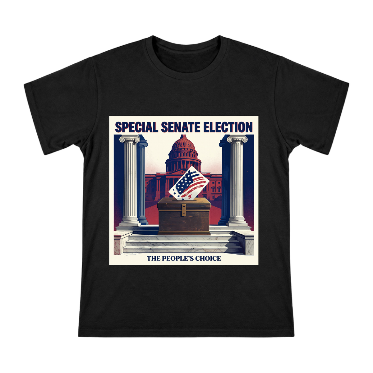 Vintage American Voting Box and Flag Illustration Men's Cotton T-Shirt front [ai-pod:1f49495e3ff724246ffc19e9e384564f]