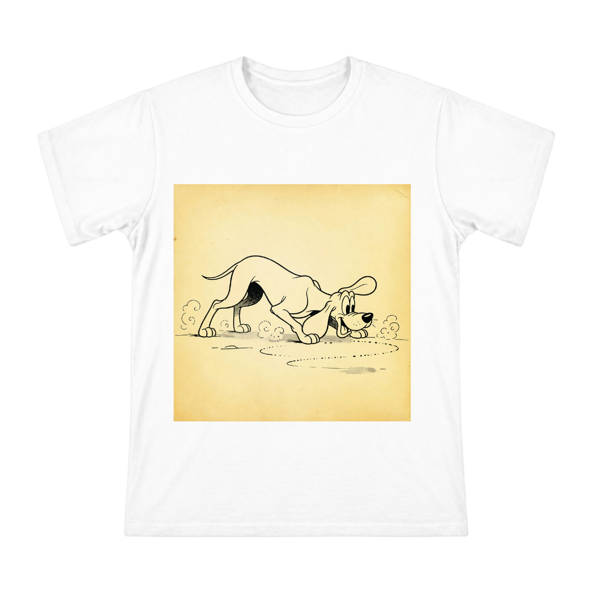 1930s Retro Cartoon Hound Sniffing Illustration Men's Cotton T-Shirt front [ai-pod:53a6d0bebe65381c88182d7c7378f890]
