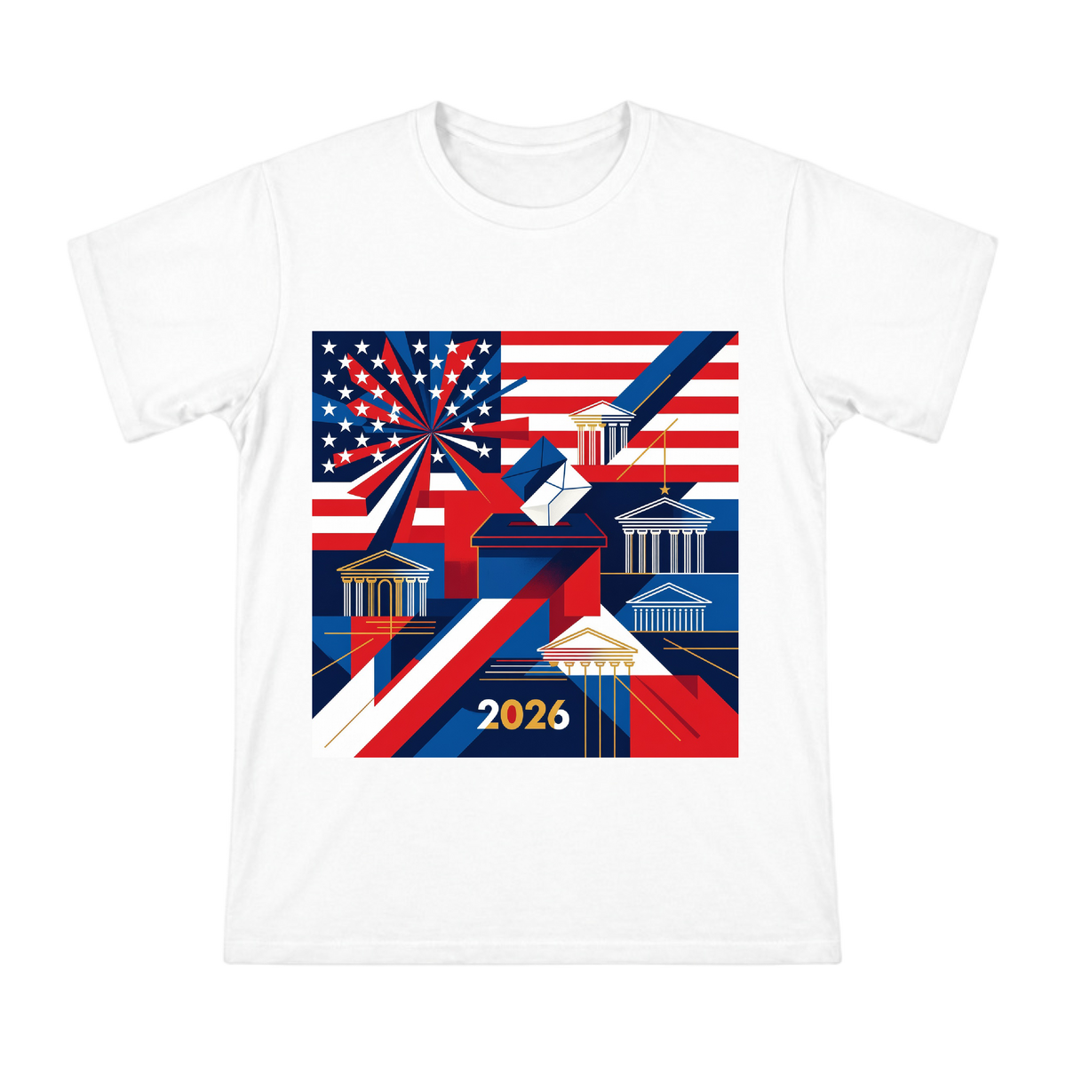 2026 US Midterm Election Geometric Star-Spangled Voting Box Vector Art Men's Short Sleeve T-Shirt front [ai-pod:b83cc7afe7c4d9ac6a3835b52d17e921]
