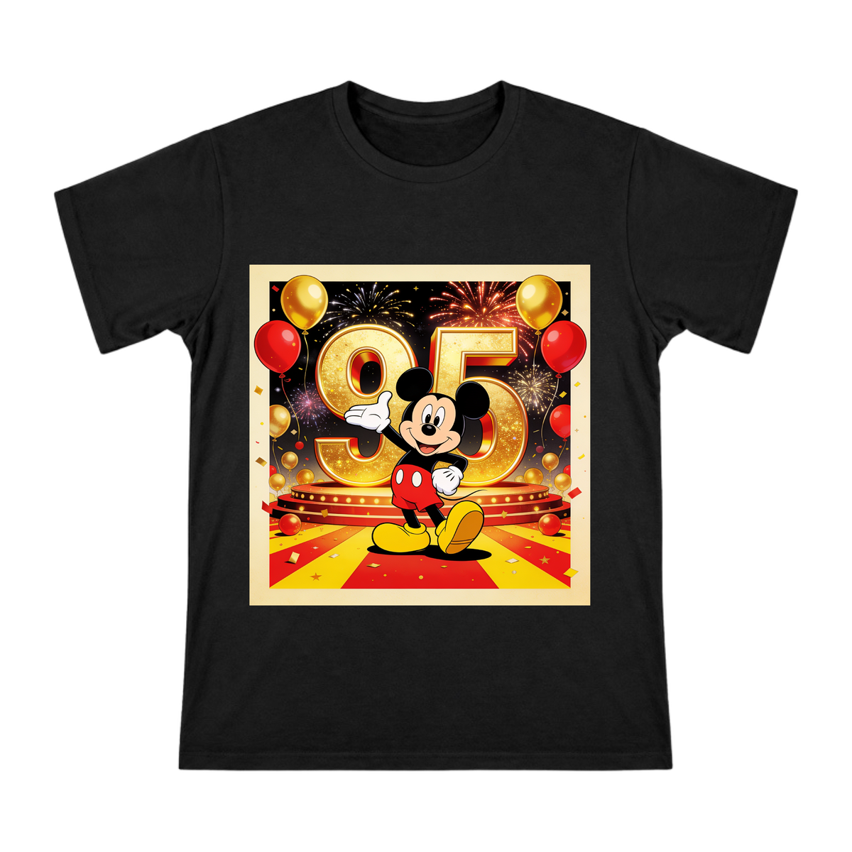 Mickey Mouse 95th Anniversary Celebration Gold Fireworks Party Illustration Men's Short Sleeve T-Shirt front [ai-pod:d87b13a1ce9f95b5a5d6564660d7fd9d]