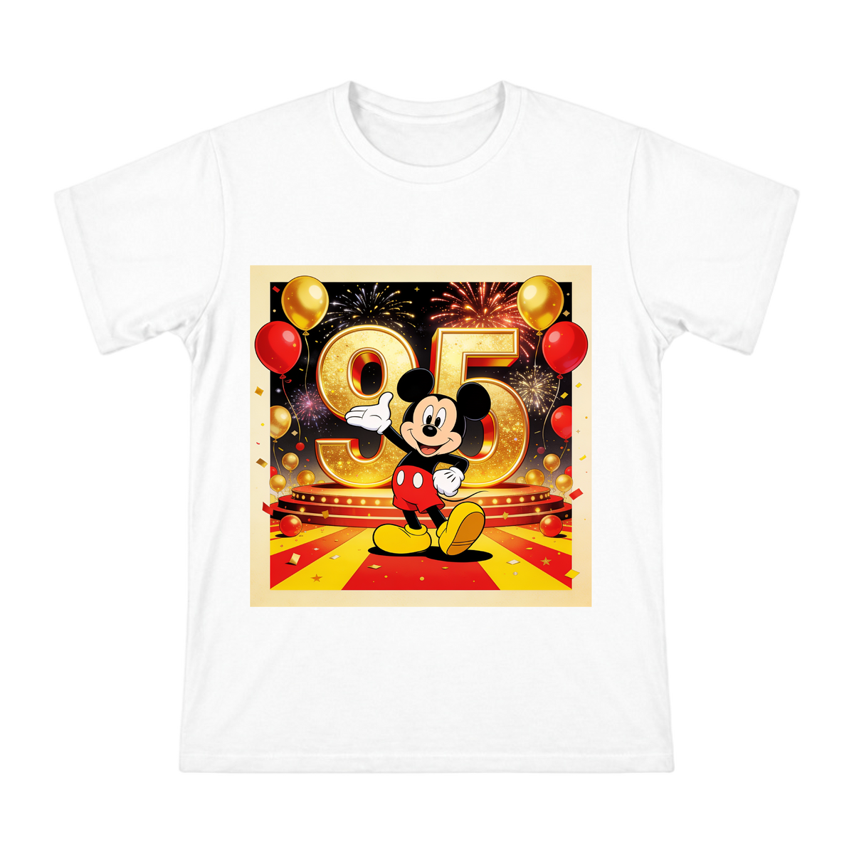 Mickey Mouse 95th Anniversary Celebration Gold Fireworks Party Illustration Men's Short Sleeve T-Shirt front [ai-pod:6e2c4a8bdabf061a37504d51cf5ae968]