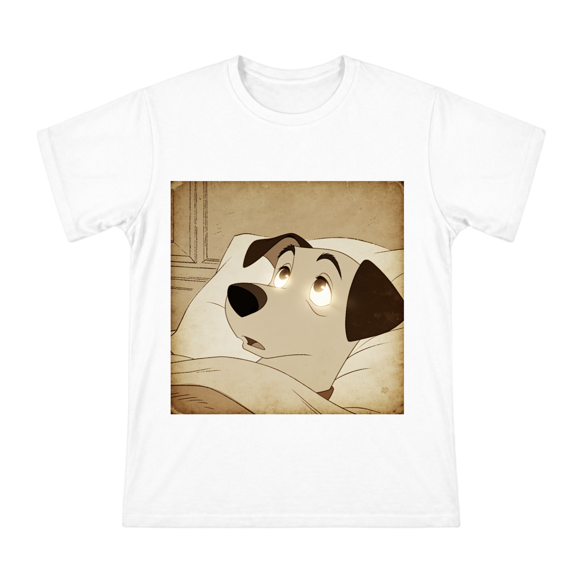 Vintage Retro Rover Dog Awakening Illustration Men's Cotton T-Shirt front [ai-pod:9b01e31dfa57cd4e57cccb79971068c4]