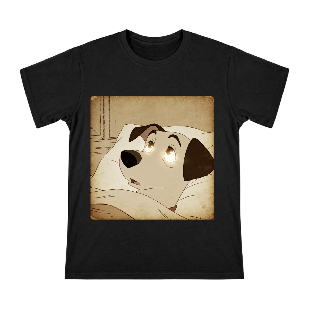 Vintage Retro Rover Dog Awakening Illustration Men's Cotton T-Shirt front [ai-pod:07200462fbdbc4441b6f6cdc8fba4726]