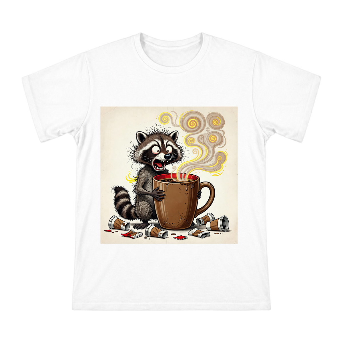 Caffeine-Overloaded Quirky Raccoon Men's Heavyweight Cotton T-Shirt front [ai-pod:9976bff82c73635585939cc187b79e6c]