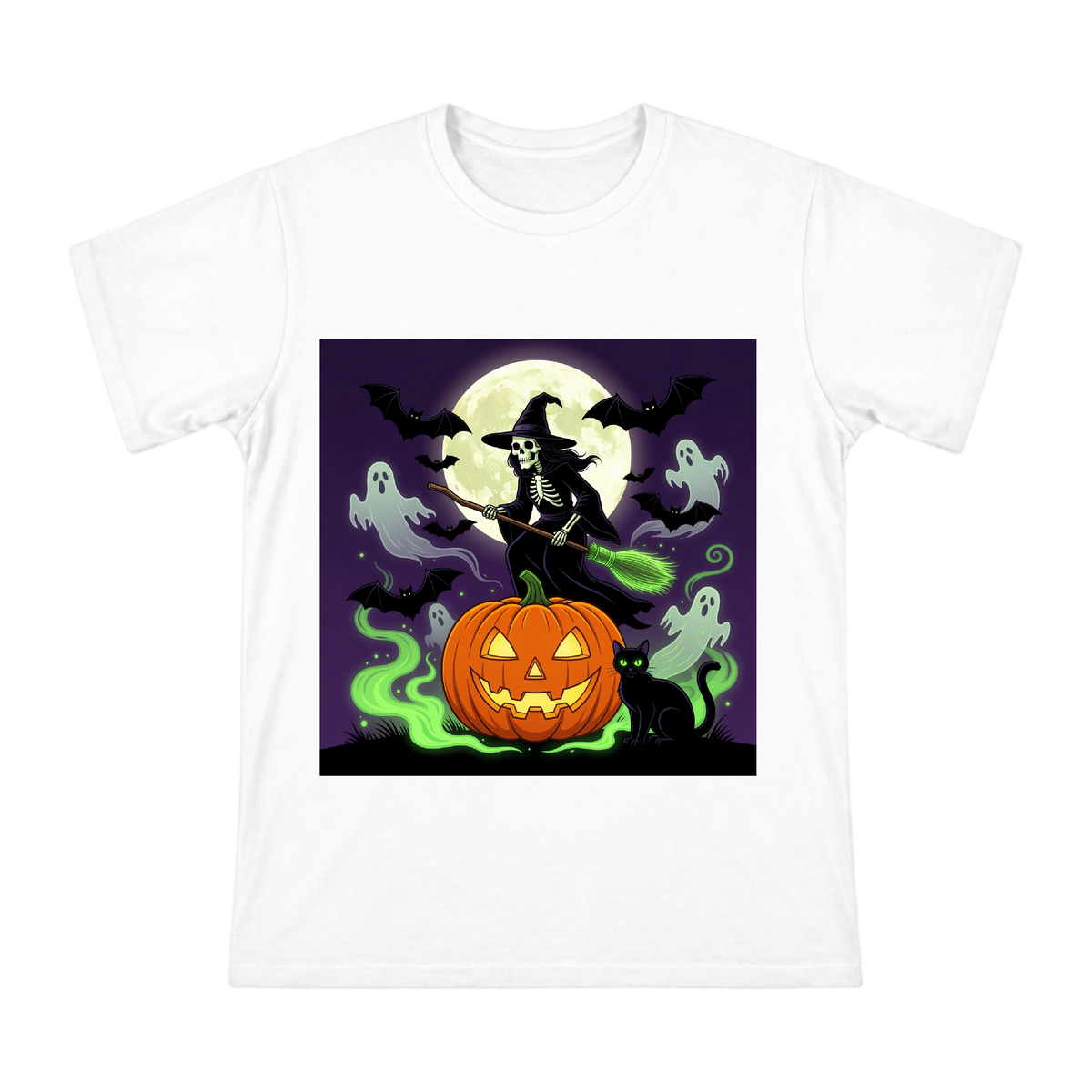 Halloween Skeleton Witch and Jack Lantern T-Shirt front [ai-pod:d5fbb6b9b850f60da5897713f0c288a5]