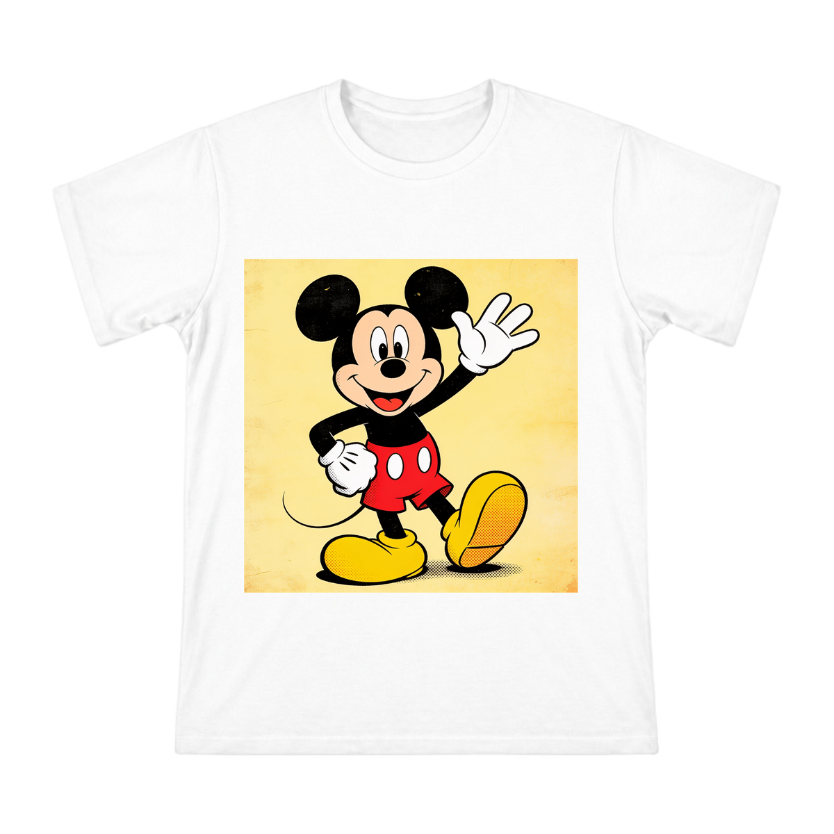 Retro Pop Art Mickey Mouse Waving Men's Custom Cotton T-Shirt front [ai-pod:02ce38db79a9d8b5019f70f89d427148]