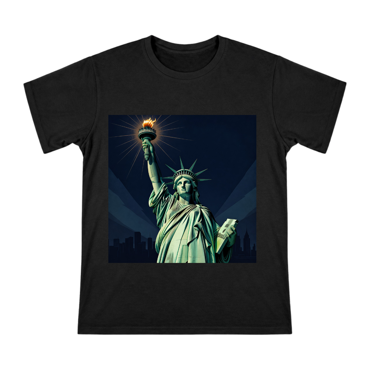 Statue of Liberty Torch Bearer Men's Custom Short Sleeve T-Shirt front [ai-pod:3cf3d97b6177004f3b035fd7ad91a67d]