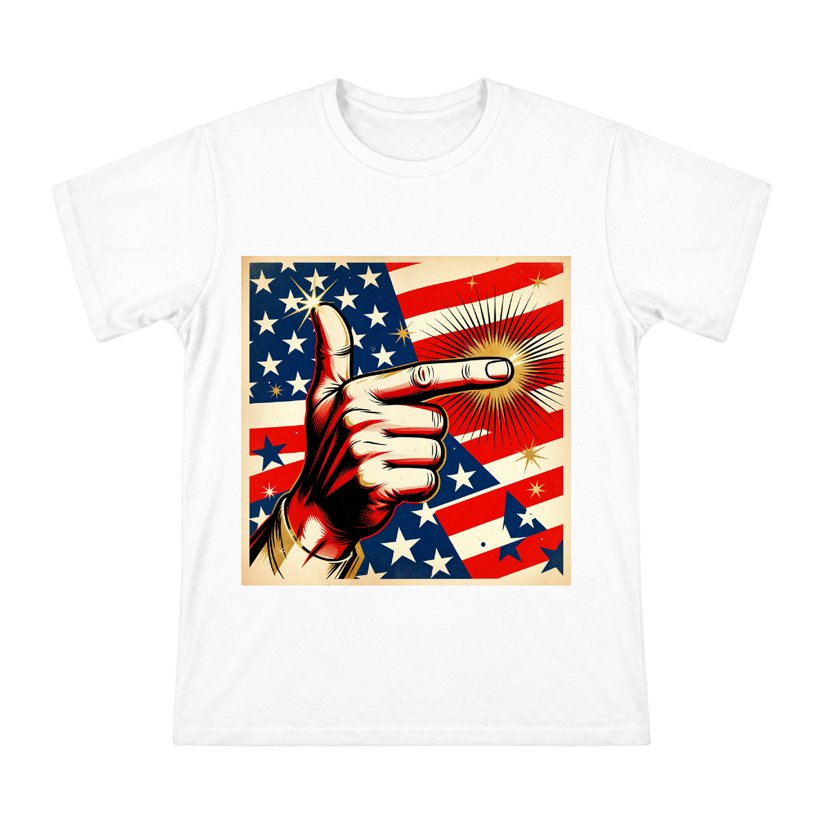 American Retro Star-Spangled Flag Hand Gesture Pop Art T-Shirt front [ai-pod:efe822886f672d49c5737d263a0cb2d6]