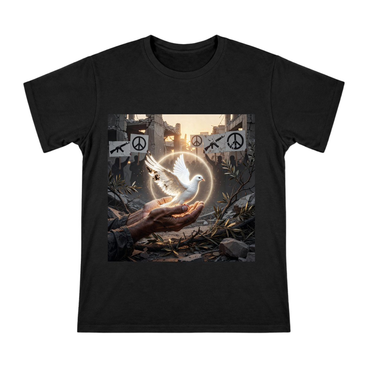 Peace Dove Cradled in Hands Men's Cotton T-Shirt front [ai-pod:ff99f5e9bc42380c7bc3019e06a855b3]