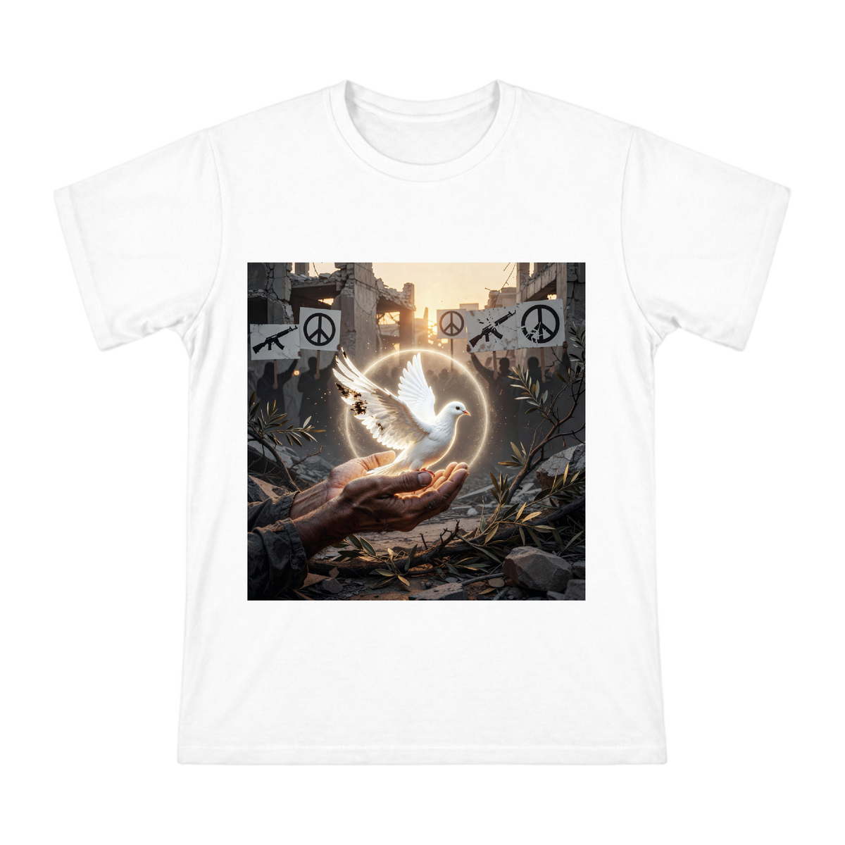 Peace Dove Cradled in Hands Men's Cotton T-Shirt front [ai-pod:046f2d14792f4004e36d37f12e6938aa]