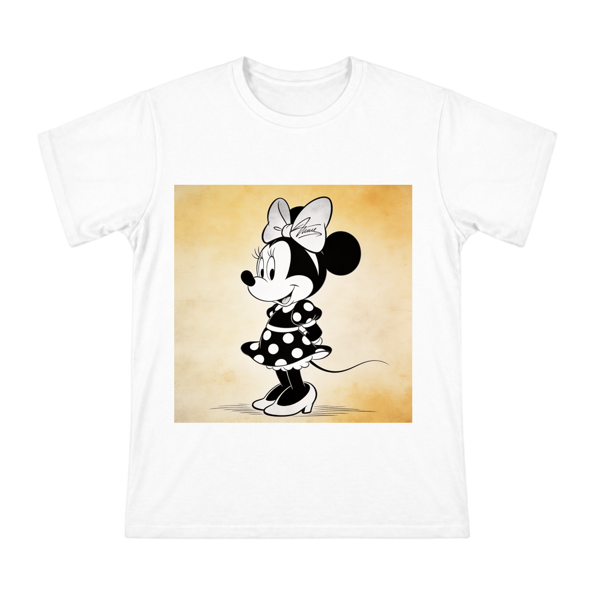 Retro Black-and-White Minnie Mouse Illustration T-Shirt front [ai-pod:894e630c2aa58ecfdb2792ad3942a375]
