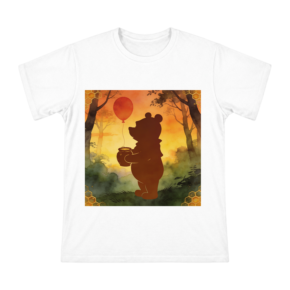 Winnie the Pooh Silhouette with Honey Pot and Red Balloon Men's Cotton T-Shirt front [ai-pod:4905c1fac044a29a3c7f2d9ccb128567]