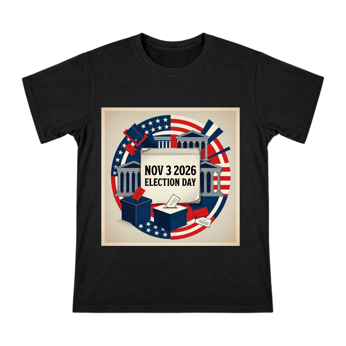 2026 US Midterm Election Day Retro Badge Men's Custom T-Shirt front [ai-pod:fc6a88b242997b84be5b5f21cb278028]