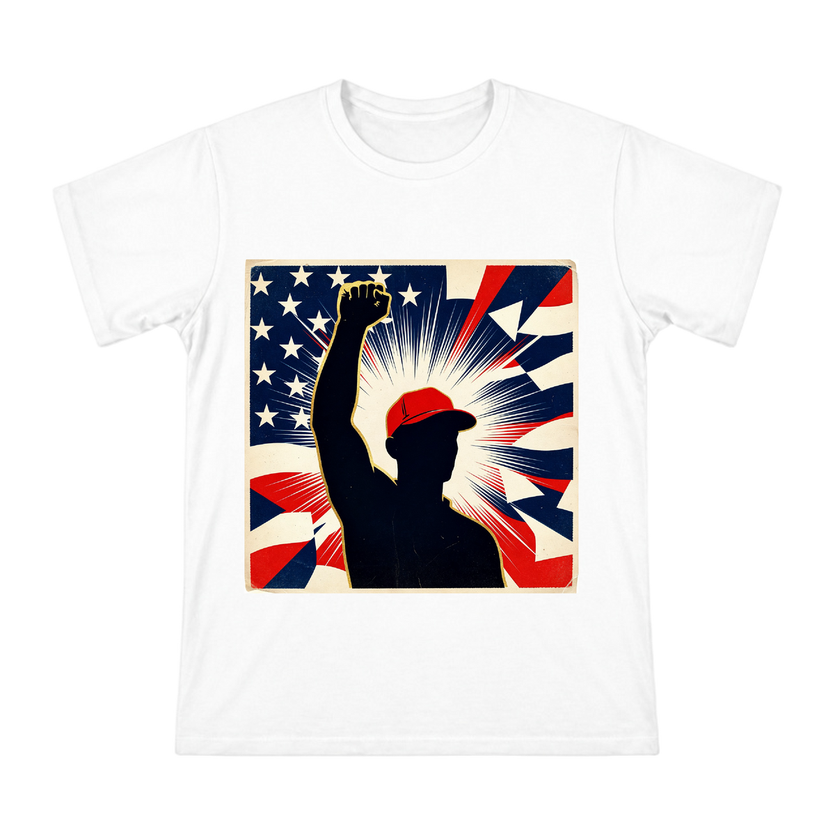 Vintage American Power Silhouette with Flag Rays Men's Custom T-Shirt front [ai-pod:973a54054e7247b25da26e3c181aba51]