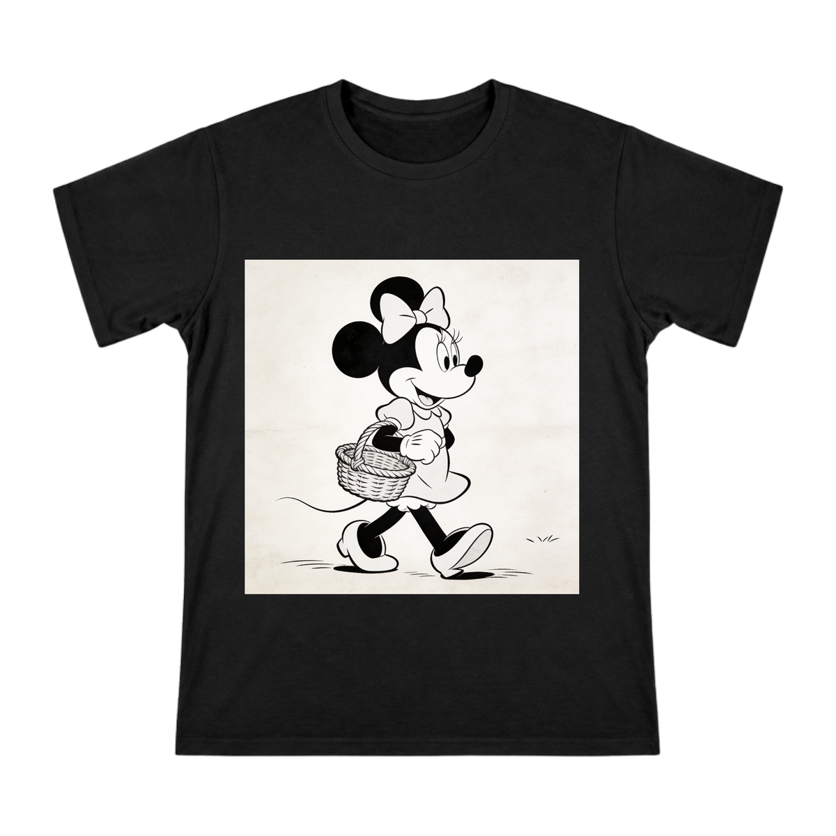 1928 Retro Minnie Mouse Basket Walk Illustration Men's Short Sleeve T-Shirt front [ai-pod:e38bb5c87c5873187985a792a6a6d2c7]