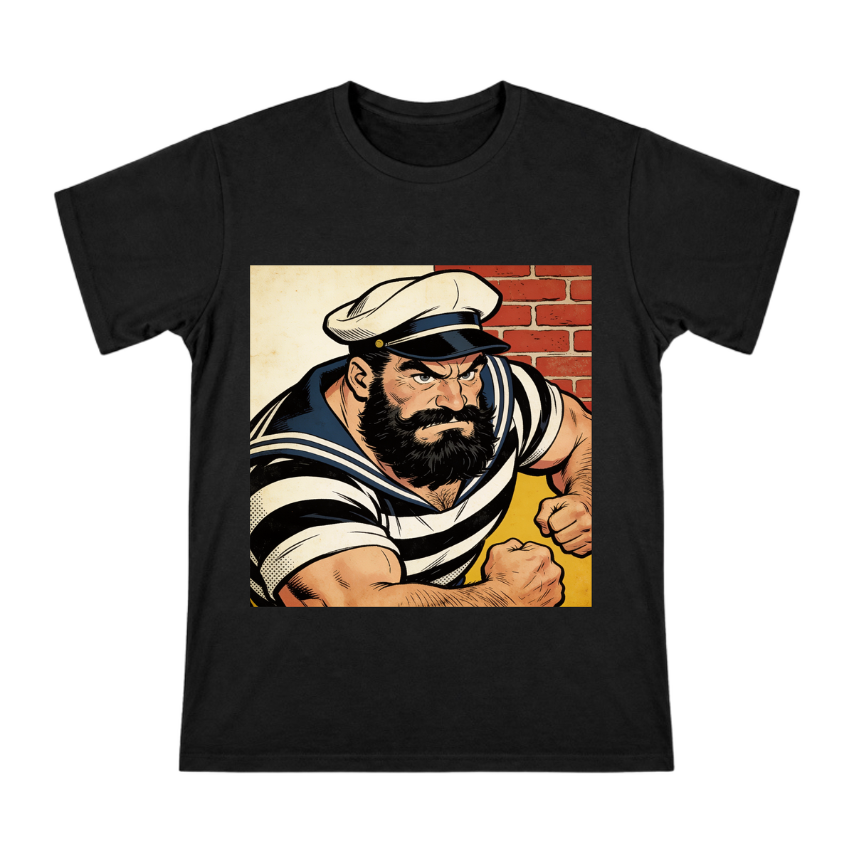 Vintage American Comic Rugged Sailor Print Men's Cotton T-Shirt front [ai-pod:16988bc972c3072a49ce6dcdb6619206]