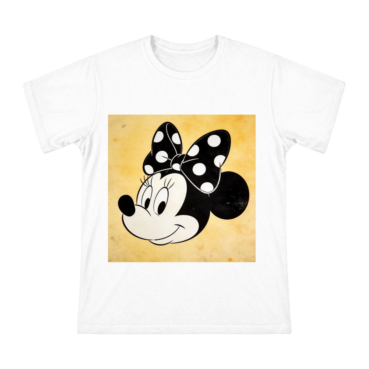 Retro Black-and-White Minnie Mouse Head with Polka Dot Bow T-Shirt front [ai-pod:12ddb5290116b63f08544f844424c9e1]